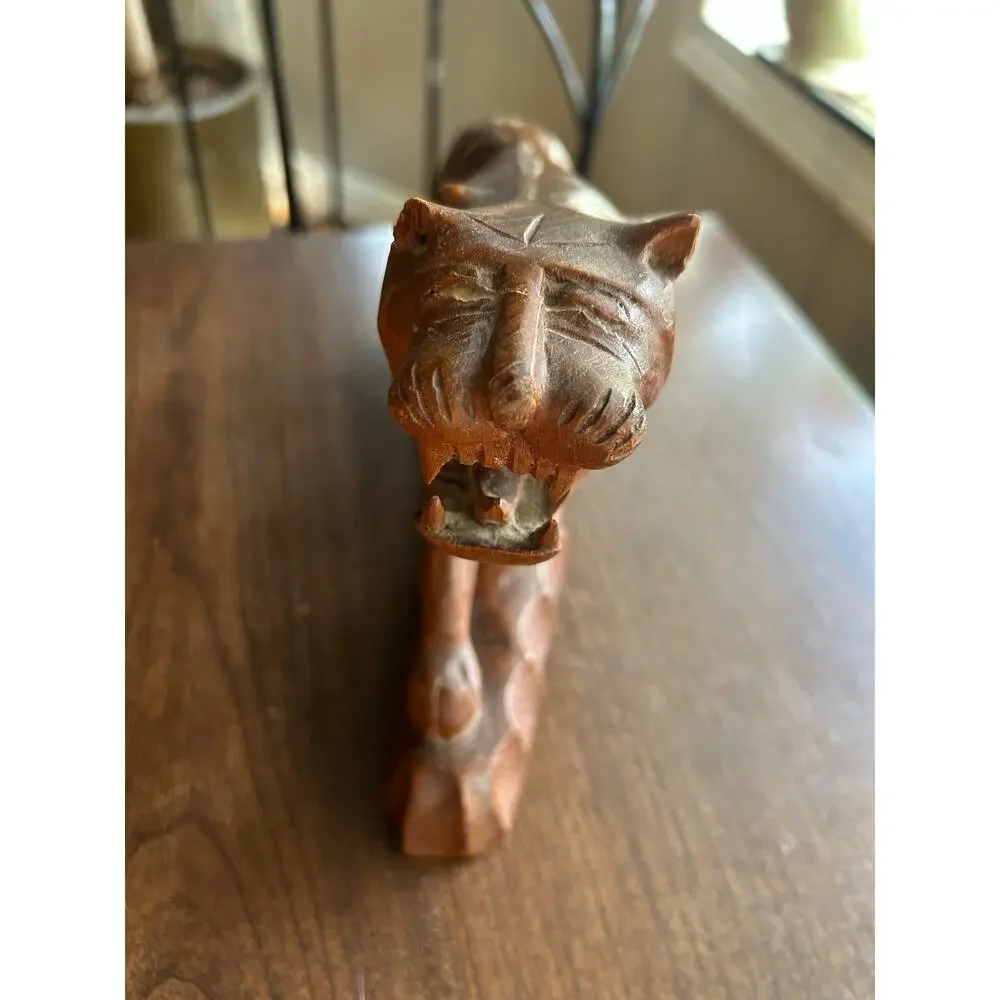 Vintage 70’s Hand Carved Wood Tiger